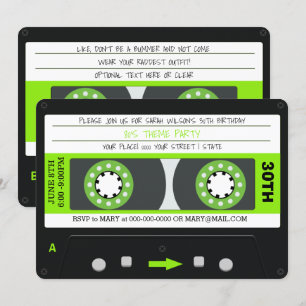 Invitation Cassette verte Retro 80s Anniversaire