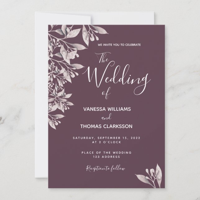 Invitation Cassis mariage de script rose violet (Devant)