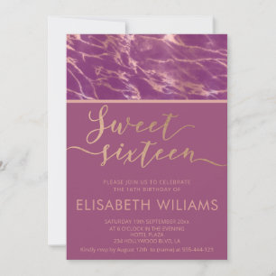 Invitation Cassis rose marbre d'or chic calligraphie
