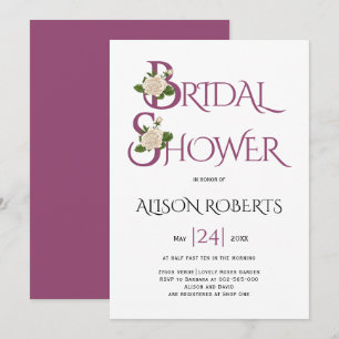 Invitation Cassis typographie violette et douche rose