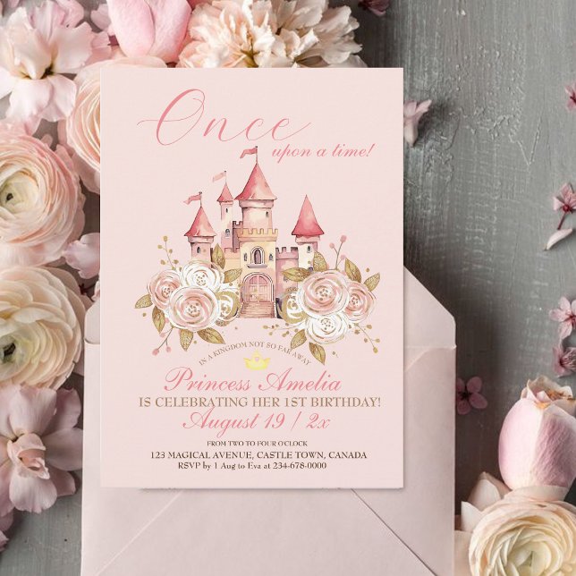 Invitation Castle rose rose Princesse 1er anniversaire (Créateur téléchargé)