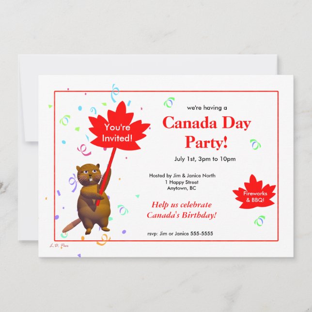 Invitation Castor de fête du Canada (Devant)