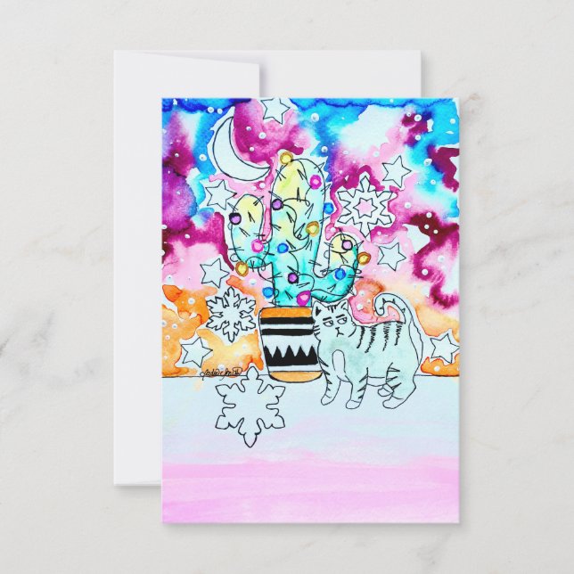 Invitation Cat and Cactus Christmas Card (Devant)