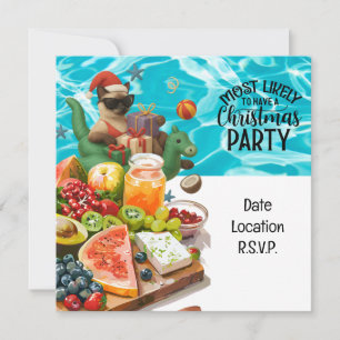 Invitation Cat Christmas Pool Party pour Noël en juillet