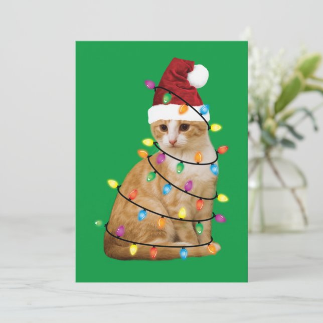 Invitation Cat Christmas Tree Père Noël Funny Xmas Amoureux d (Debout devant)