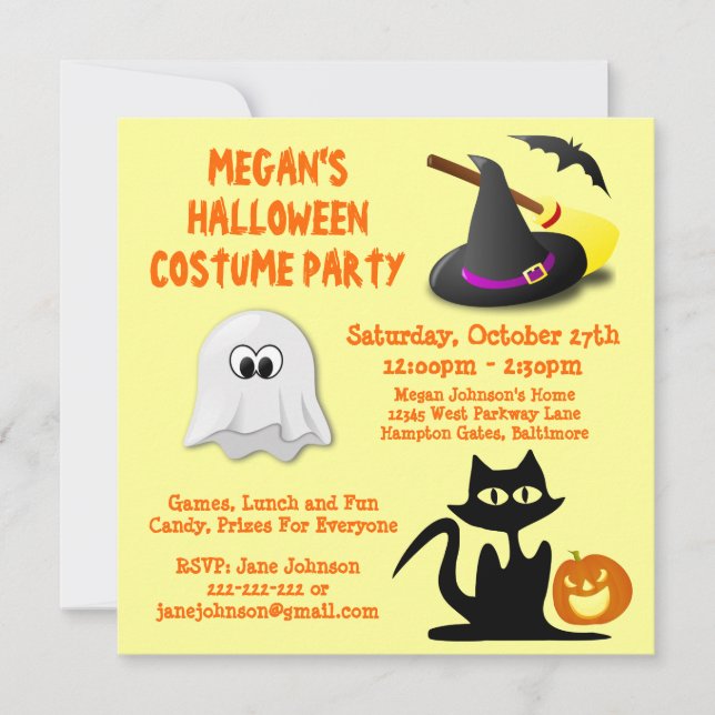 Invitation Cat Citrouille pour les enfants de la fête d'Hallo (Devant)