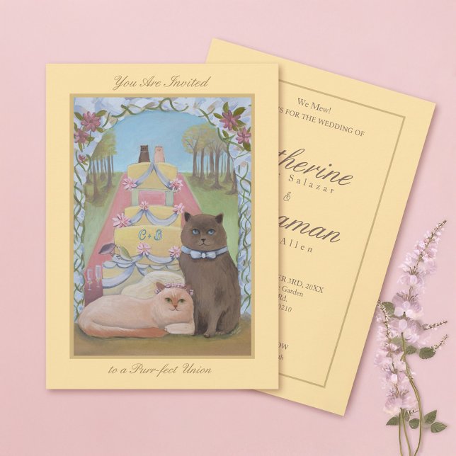 Invitation Cat Couple Jaune Mariage (Créateur téléchargé)