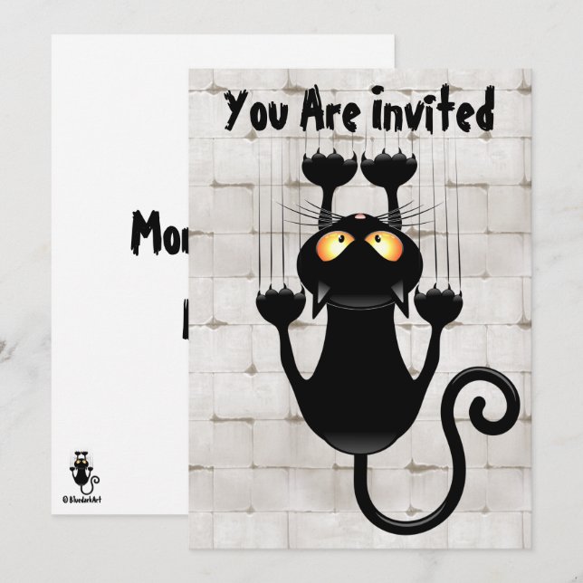 Invitation Cat Falling down fun dessin personnage (Devant / Derrière)