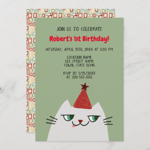 Invitation Cat gris clair 1er anniversaire