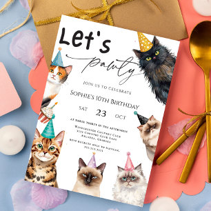 Invitation Cat Let's Pawty Kitten Cute kitty 10e anniversaire