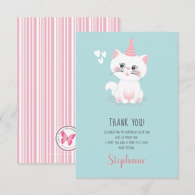 Invitation Cat Purr-fect Jour Anniversaire Merci (Devant / Derrière)