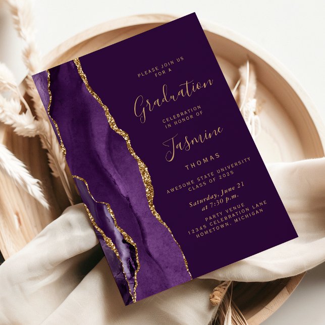 Invitation Catégorie de 2025 Purple Gold Agate Plum Graduatio (Créateur téléchargé)