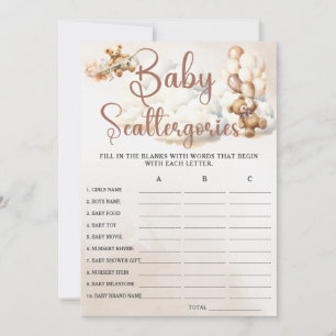 Invitation CATÉGORIES DE BÉBÉ Jeu de Baby Shower Ourson Migno