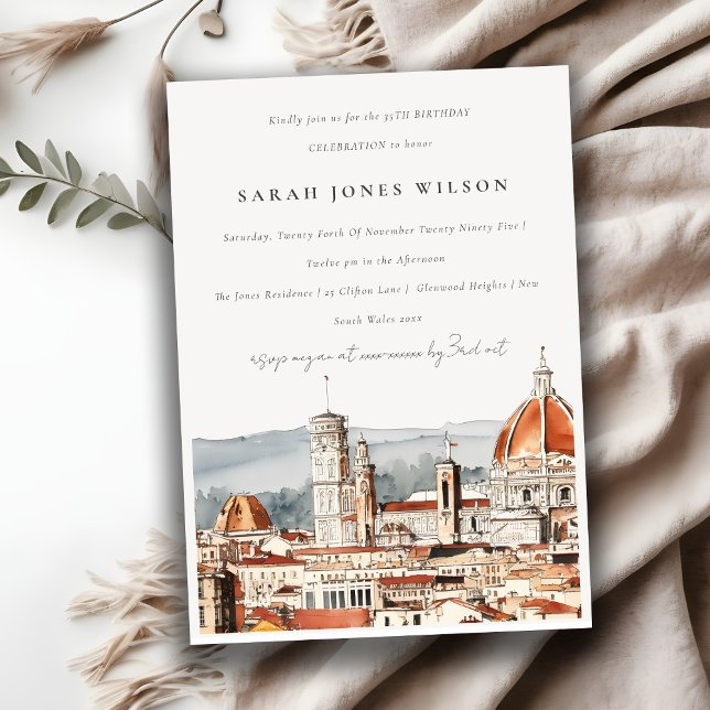 Invitation Cathédrale de Florence Italie Aquarelle Anniversai (Créateur téléchargé)