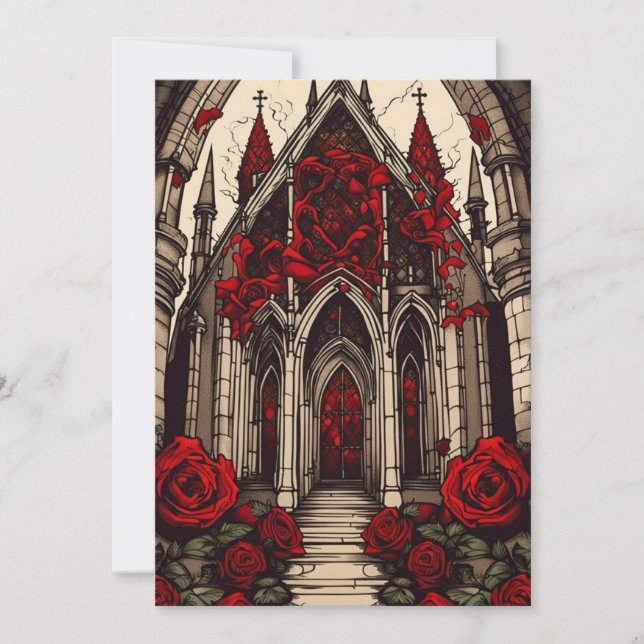 Invitation Cathédrale de Vampire et Mariage gothique Rose (Devant)