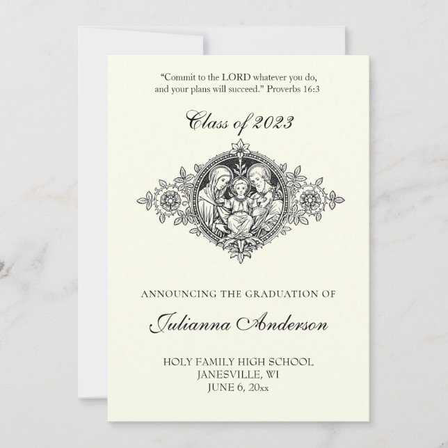 Invitation Catholic Classique Élégant Diplôme Religieux (Devant)