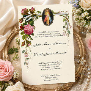 Invitation Catholic Élégant Mariage Divine Miséricorde COMBO