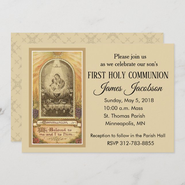Invitation Catholicisme traditionnel de First Holy Communion (Devant / Derrière)