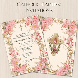 Invitation Catholique Baptême Fille Baptême Christening Rose 