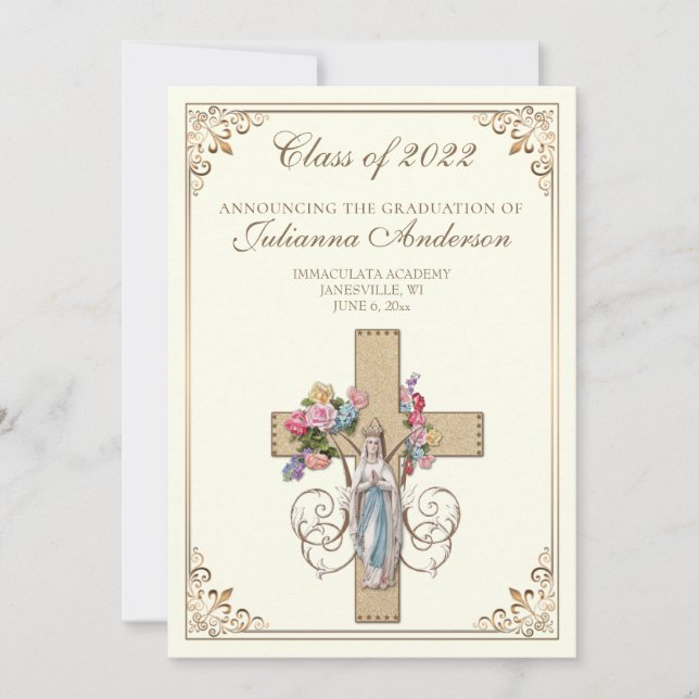 Invitation Catholique Classique Élégant Religieux Graduation  (Devant)
