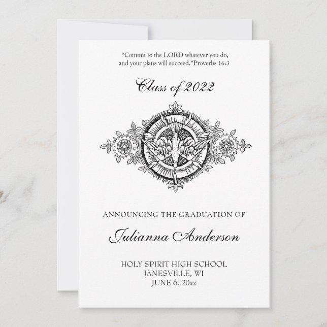 Invitation Catholique Classique Élégant Saint-Esprit Graduati (Devant)