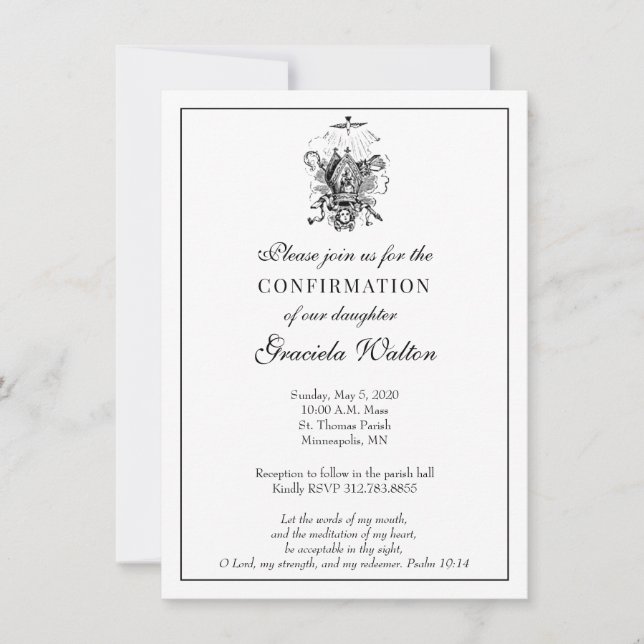 Invitation Catholique Élégant Sacrement de Confirmation (Devant)