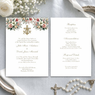 Invitation Catholique Floral Gold Mary Mariage