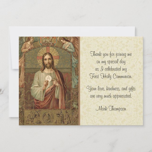 Invitation Catholique Jésus Angels Hôte Communion Merci (Devant)