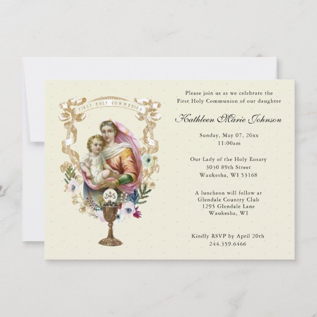 Invitation Catholique Marie Jésus Première communion Invitati (Devant)