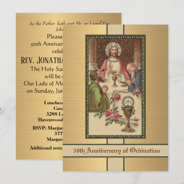 Invitation Catholique Ordination Anniversaire (Devant / Derrière)