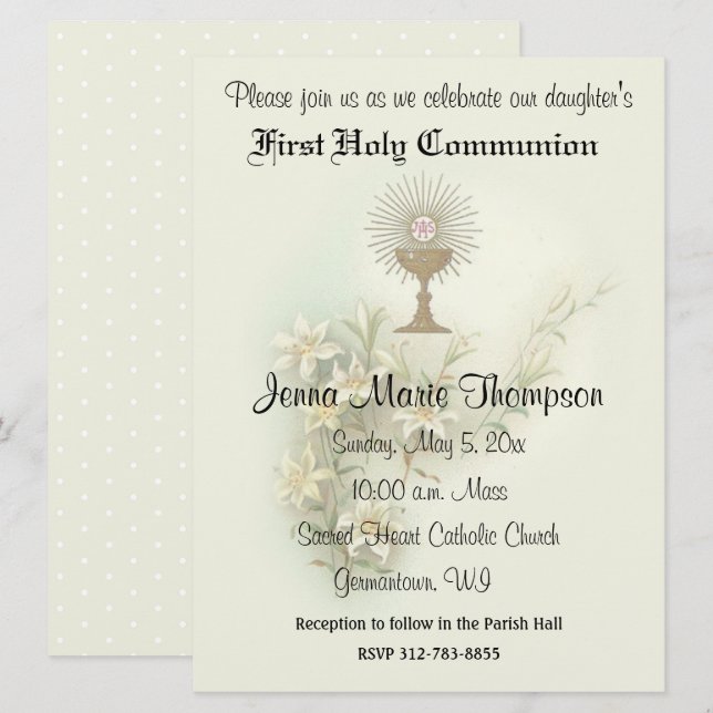 Invitation Catholique Première Sainte Communion Traditionnell (Devant / Derrière)