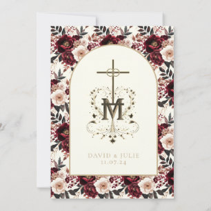 Invitation Catholique rouge foncé Blush Floral Mariage religi