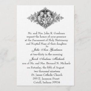 Invitation Catholique Sainte Famille Mariage noir et blanc