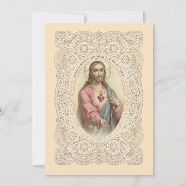 Invitation Catholique Vintage Première Communion (Devant)