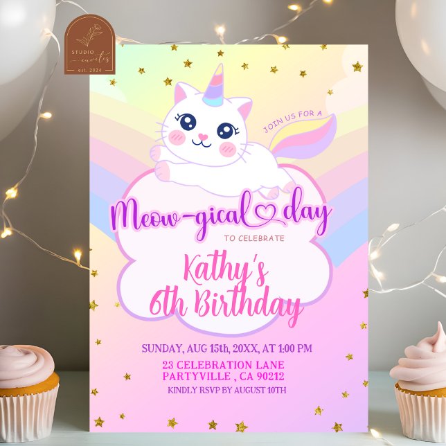 Invitation Caticorn Rainbow Girl Anniversaire (Créateur téléchargé)