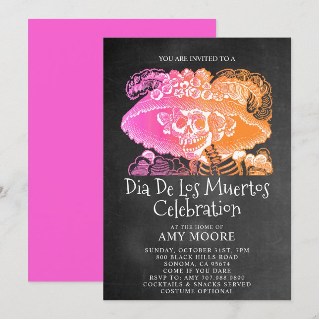 Invitation Catrina Dia De Los Muertos (Devant / Derrière)