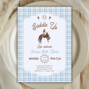 Invitation Cavalier de Rodéo Saddle Up Bleu Anniversaire Dess