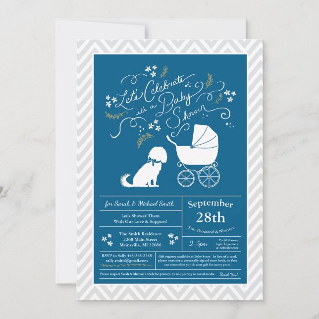 Invitation Cavalier King Charles Spaniel Chien Baby shower Ga (Devant)