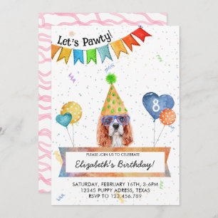 Invitation Cavalier Spaniel laisse Pawty Dog fête d'anniversa