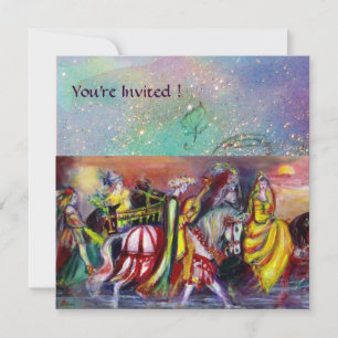 Invitation CAVALIERS, MUSIQUE DE NUIT, Paillettes Bleu Or