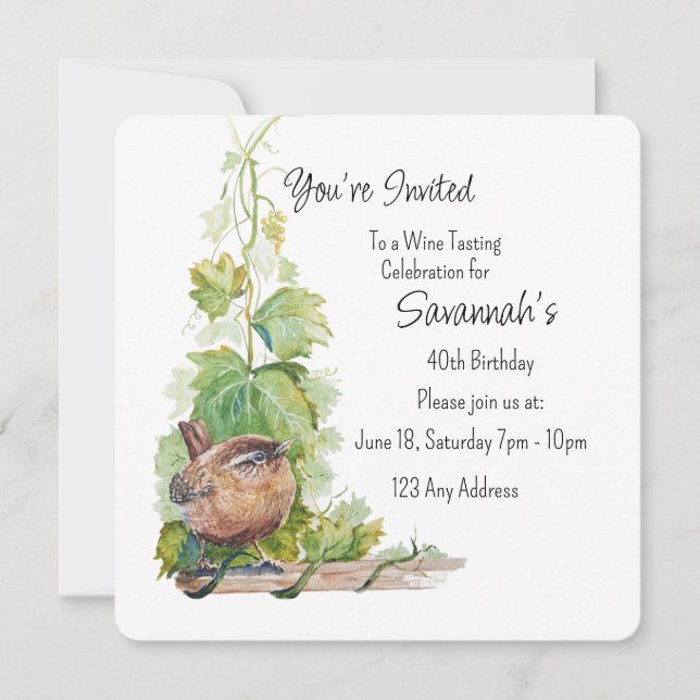 Invitation Cave à vin Wren Bird Vineyard Anniversaire de dégu (Devant)