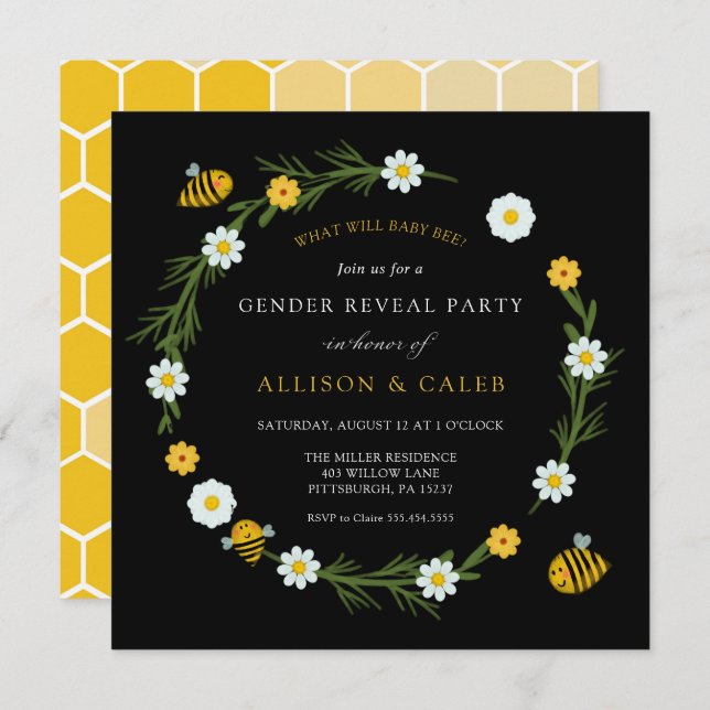 Invitation Ce que le bébé Bee Genre révélera (Devant / Derrière)