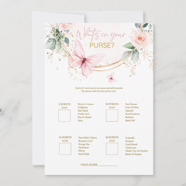 Invitation Ce qui est dans votre porte-monnaie jeu Fleur sauv (Devant)