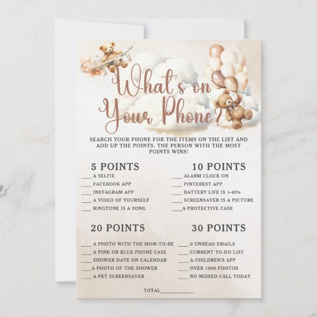 Invitation CE QUI EST SUR VOTRE Baby shower TÉLÉPHONIQUE JEU  (Devant)