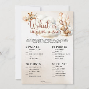 Invitation CE QUI SE TROUVE DANS VOTRE PURSE Baby shower Jeu 