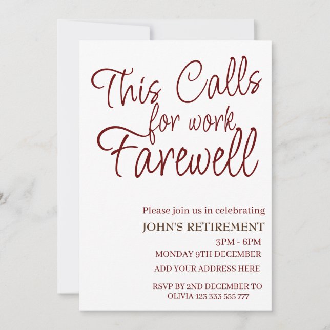 Invitation Cela Demande De Travail Adieu Retraite Personnalis (Devant)
