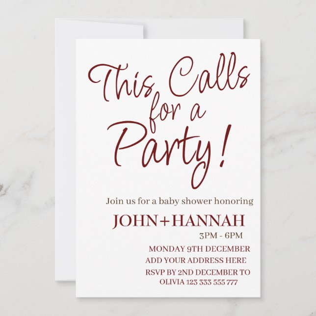 Invitation Cela demande un Baby shower co-ed amusant pour un  (Devant)