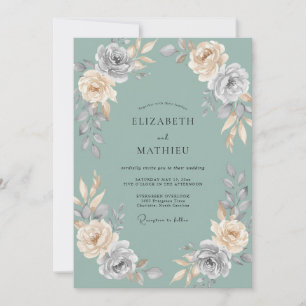 Invitation Céladon Mariage Pétale Champagne Tiède