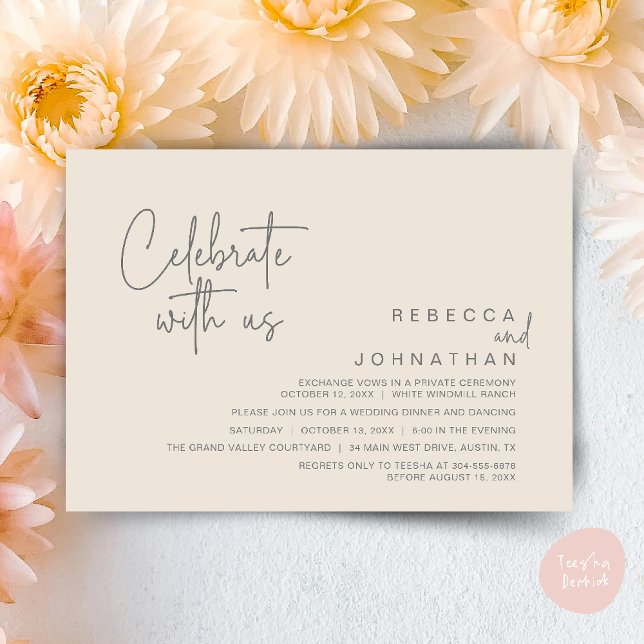 Invitation Celebrate with us, Modern Boho Wedding Reception  (Celebrate with us, Modern Boho Wedding Reception Invitation Card PDF Cream Grey)