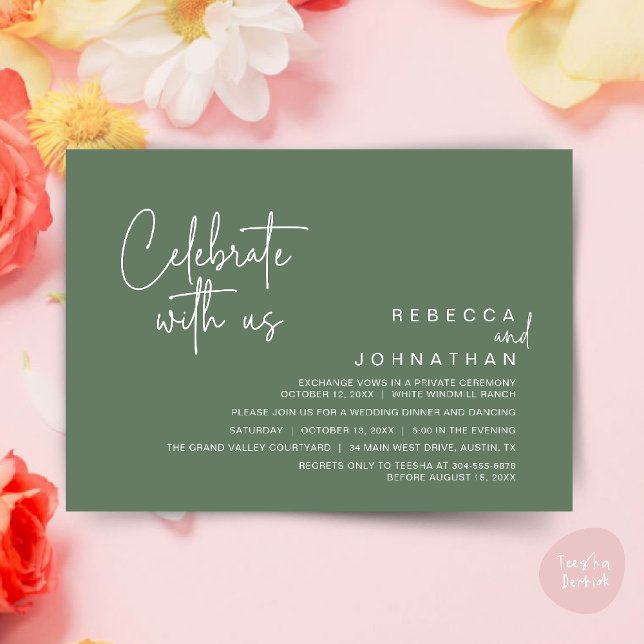 Invitation Celebrate with us, Modern Boho Wedding Reception  (Celebrate with us, Modern Boho Wedding Reception Invitation Card PDF Sage Green)
